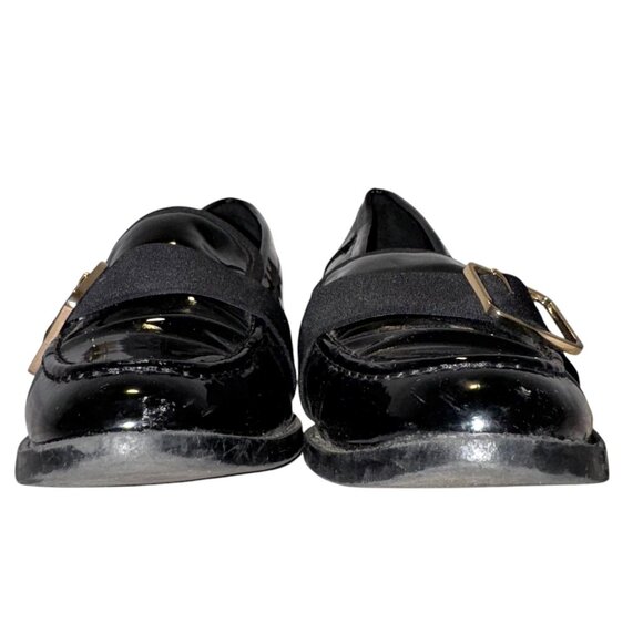 ZARA Vegan Patent Leather Loafers 38 7.5 Low Heel Buckle Detail Goth Preppy Faux - Picture 4 of 16
